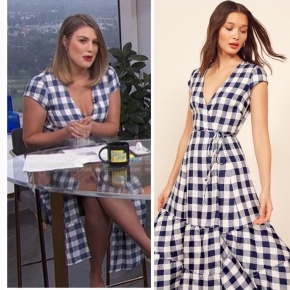 Reformation Navy and White Gingham Midi Wrap Dress - Picture 8 of 11